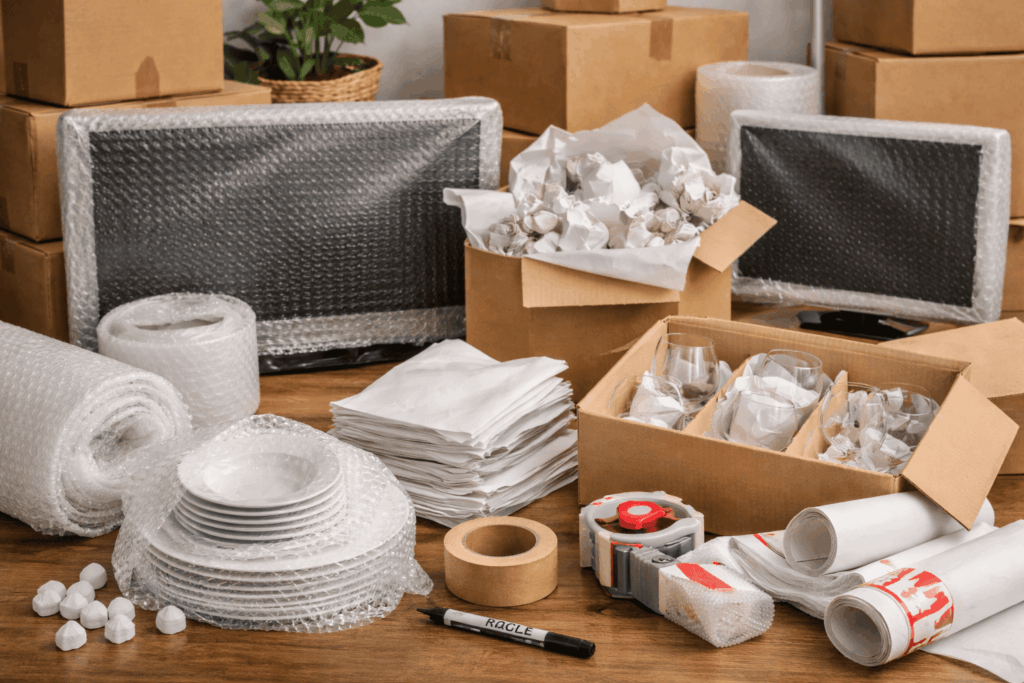 Breekbare spullen inpakken